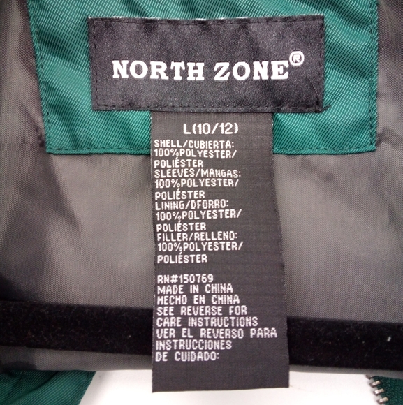 North Zone Vegan Youth Kids Green Quilted Jacket L 10/12 2019 Collection Pockets - Picture 2 of 9